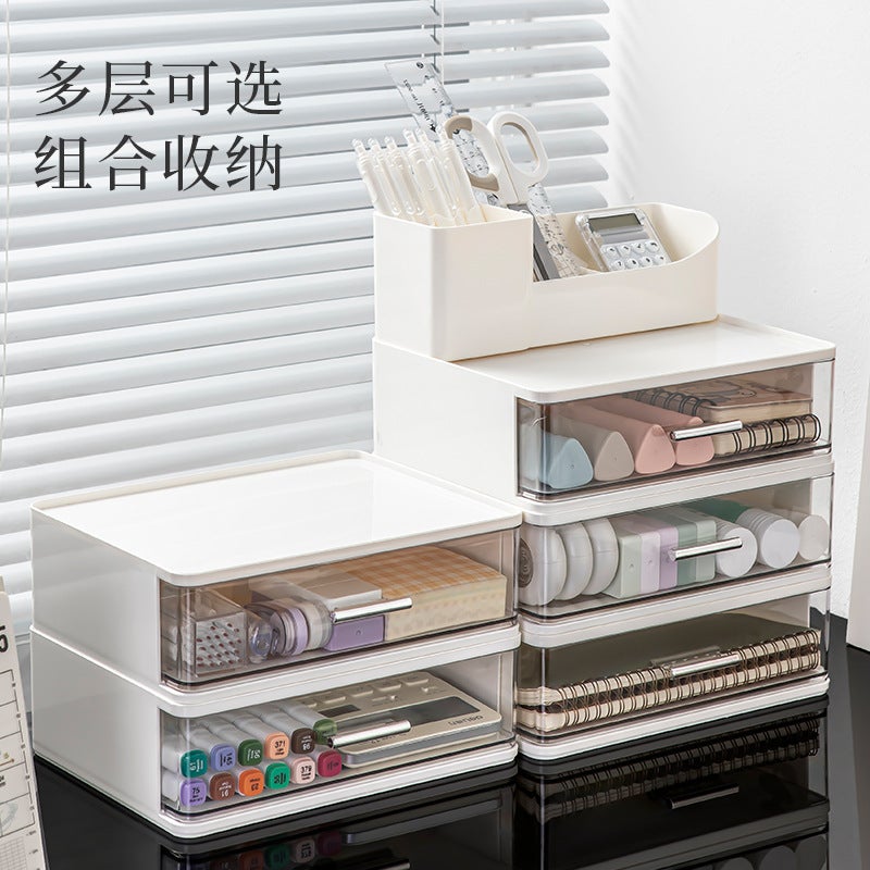 Desktop Storage Box Cosmetics Lipstick Makeup Brush Storage Box Drawer-Type Multi-Layer Storage Rack Stationery Storage Cabinet - Image 3